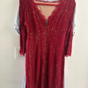 Adrianna Papell Red Lace Midi Dress